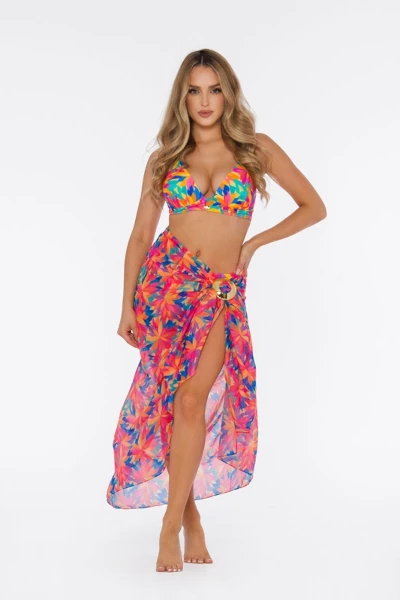 Pareo chusta plażowa Self 13 D95CH różowe w kwiaty 48