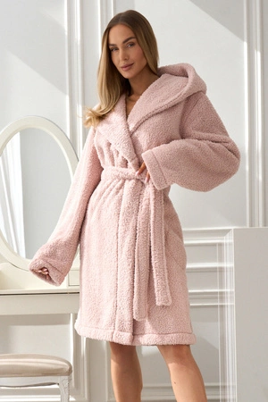 Women's short bathrobe with hood L&amp;L Heaven powder pink 2555