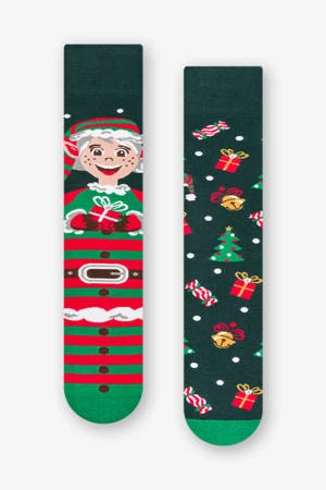 Asymmetrical Christmas socks for women More 078 green Elf 47