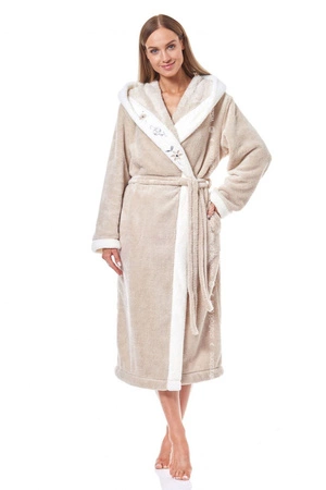 Szlafrok damski długi z kapturem L&L 9145 Hft beżowy