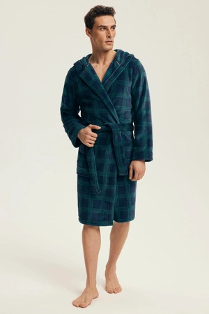 Warmer Herren-Bademantel mit Karomuster Henderson marineblau 43373