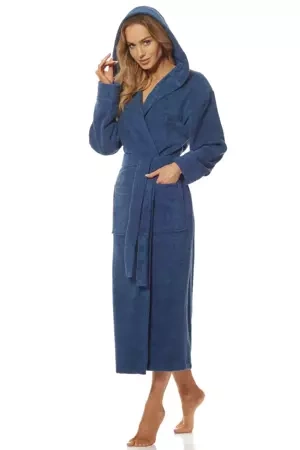 Women's terry cotton bathrobe L&L 2102, navy blue