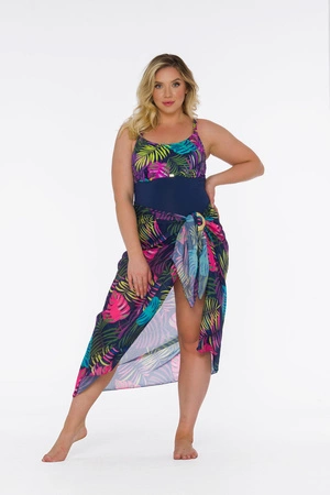 Pareo beach scarf Self 13 D95CH navy blue leaves 44