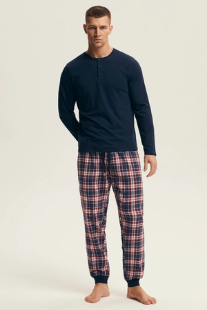 Men's cotton pajamas Henderson Noir navy blue 43457