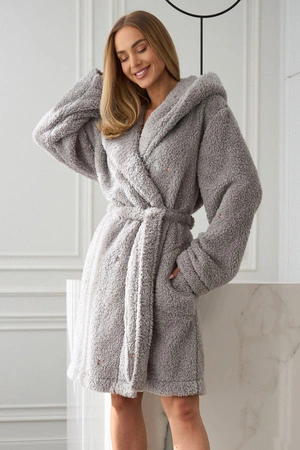 Women's short bathrobe with hood L&L gray 2559