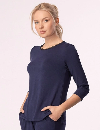 Damen 3/4 Viskosebluse Margot marineblau Mefemi