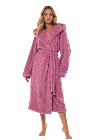 Women's long bathrobe with hood L&L Geo pink 2402