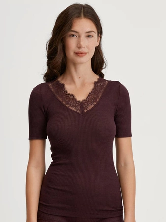 Damen T-Shirt Calida aus Wolle und Seide, Dunkelviolett 14052