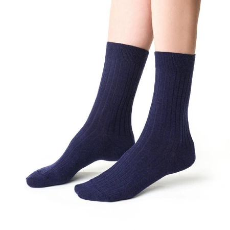 Steven marineblaue druckfreie Damensocken aus Merinowolle