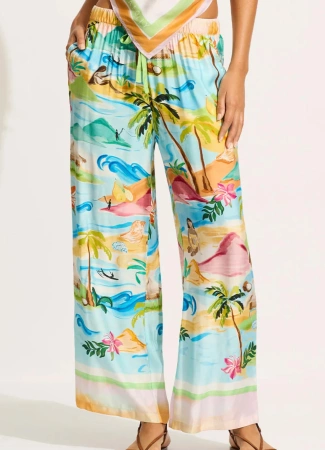 Seafolly Australia turquoise silk beach pants 55400