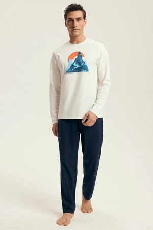 Henderson Loji Herren-Baumwollpyjama weiß-marineblau 43475