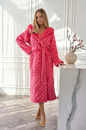 Szlafrok damski długi z kapturem L&L Amira malinowy 2551