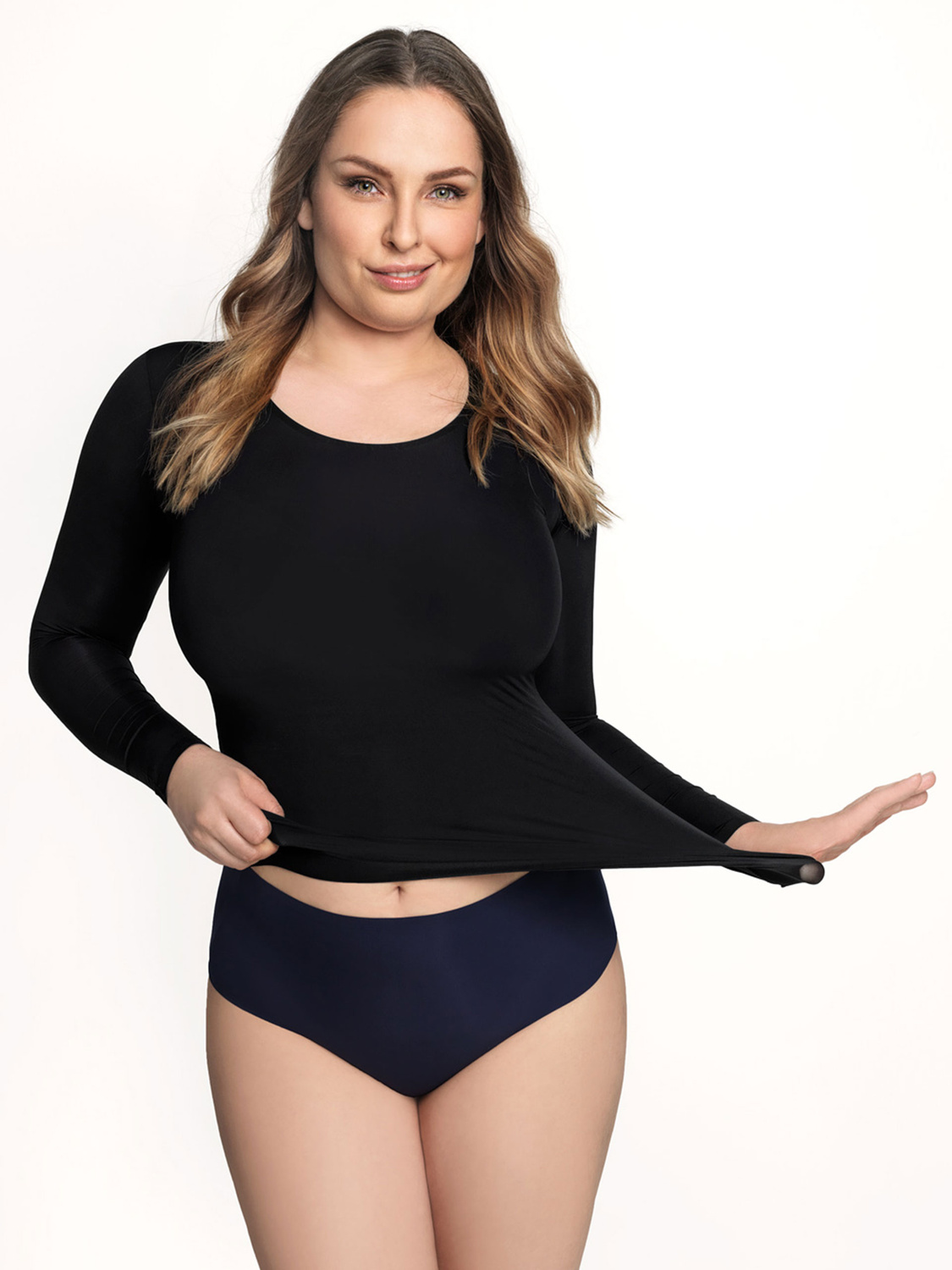 Koszulka damska one size Kylie długi rękaw Corin czarna 51770