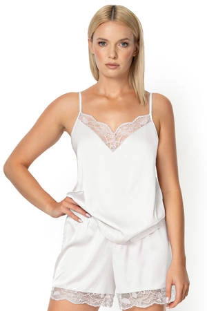 Zora Nipplex Damen-Satin-Pyjama, Creme