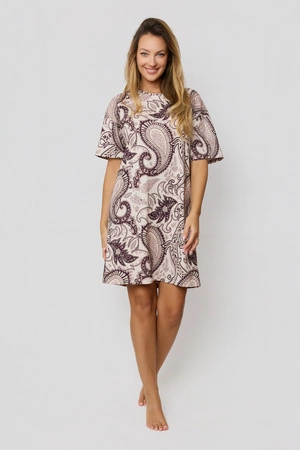 Mefemi Iris cream-brown cotton nightgown KB60