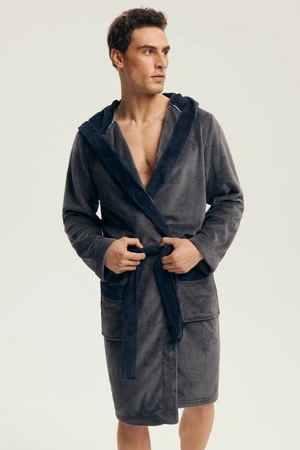 Men's short warm bathrobe Natch Henderson graphite 43377