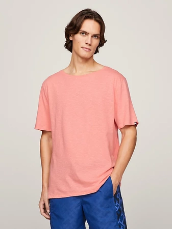 T-shirt męski z dodatkiem lnu Tommy Hilfiger koralowy