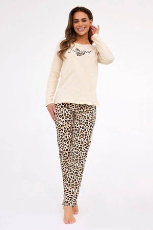 Damen-Schlafanzug aus Baumwolle mit „I Am Perfect Cornette“-Aufdruck, beige 655/439