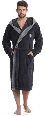 Szlafrok męski z kapturem George L&L grafitowy