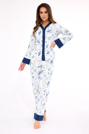 Piżama damska Amber – klasyczne zapinanie na guziki Cornette ecru 514/443