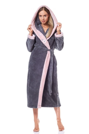 Women&#39;s long bathrobe with hood L&amp;L 9145 Hft graphite