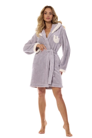 Women's hooded bathrobe Lazy L&amp;L light gray 2411