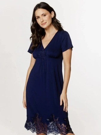 Coemi Damen-Nachthemd mit Spitze, marineblau 261C302