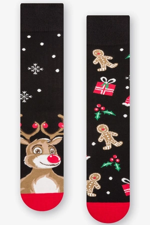 Women's asymmetric Christmas socks More 078 black