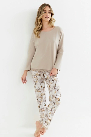 Damen-Baumwollpyjama Cana , beige mit Blumen 421