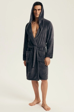 Henderson Vocal Men&#39;s Hooded Bathrobe, Graphite 43447