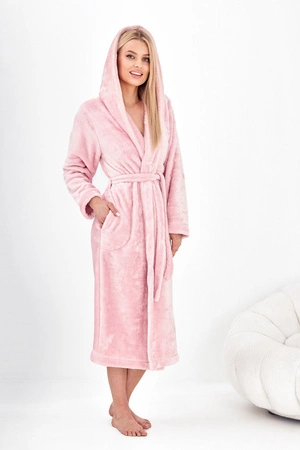 Szlafrok damski długi z kapturem L&L jasny róż 2594