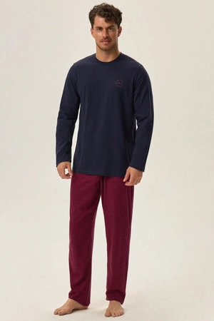 Henderson Hope Men&#39;s Cotton Pajamas Navy Blue-Claret 41915