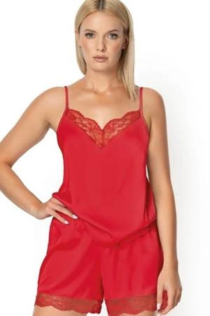 Damen Schlafanzug aus Satin Nipplex rot Zora
