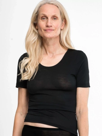 Speidel Damen Kurzarm-T-Shirt aus Wolle, Schwarz, 50348