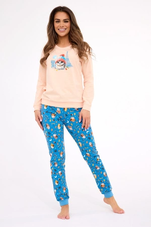 Langer Damen-Pyjama, weiche Baumwolle, Paris Cornette, Pfirsich 467/426