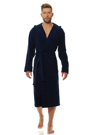 Men's long terry dressing gown L&amp;L navy blue 2104