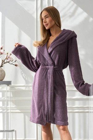 Szlafrok damski krótki z kapturem L&L Slim fioletowy 2557