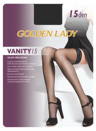 Goldene halterlose Damenstrümpfe mittelbeige Vanity 15den