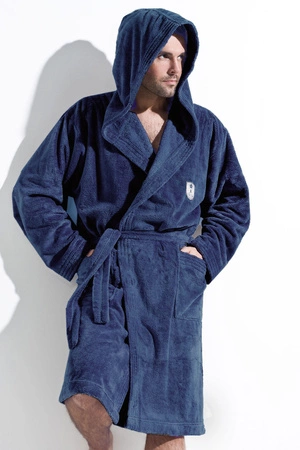 Men's short bathrobe with hood L&L Iwo navy blue