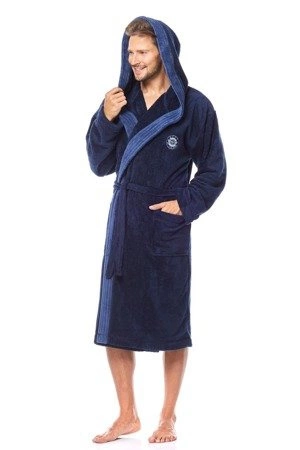 George L&L men's hooded robe navy blue