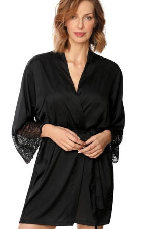 Zora black Nipplex women&#39;s satin bathrobe