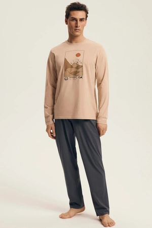 Henderson Luro men's cotton pajamas beige-graphite 43474